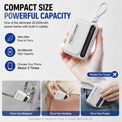 20000mAh Portable External Battery with 4 Integrated Cables for Fast Charging