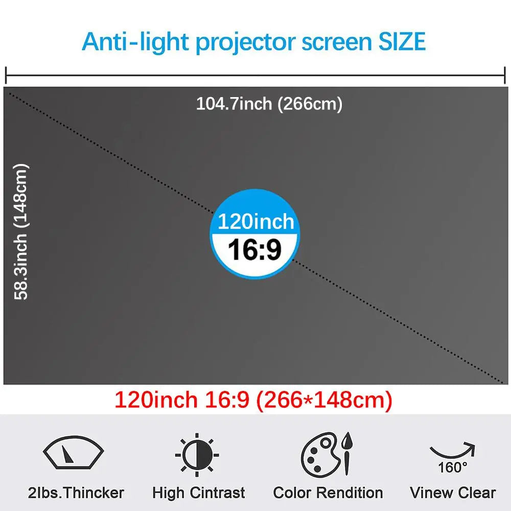 4K UHD Anti-Light Foldable Portable Projector Scree for Home Theater