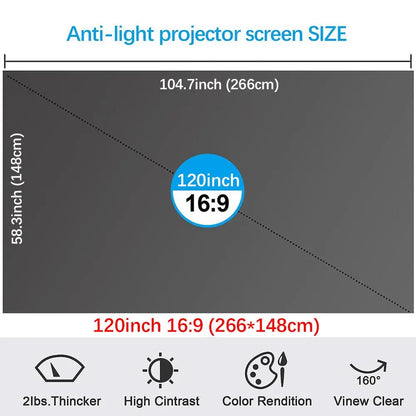 4K UHD Anti-Light Foldable Portable Projector Scree for Home Theater