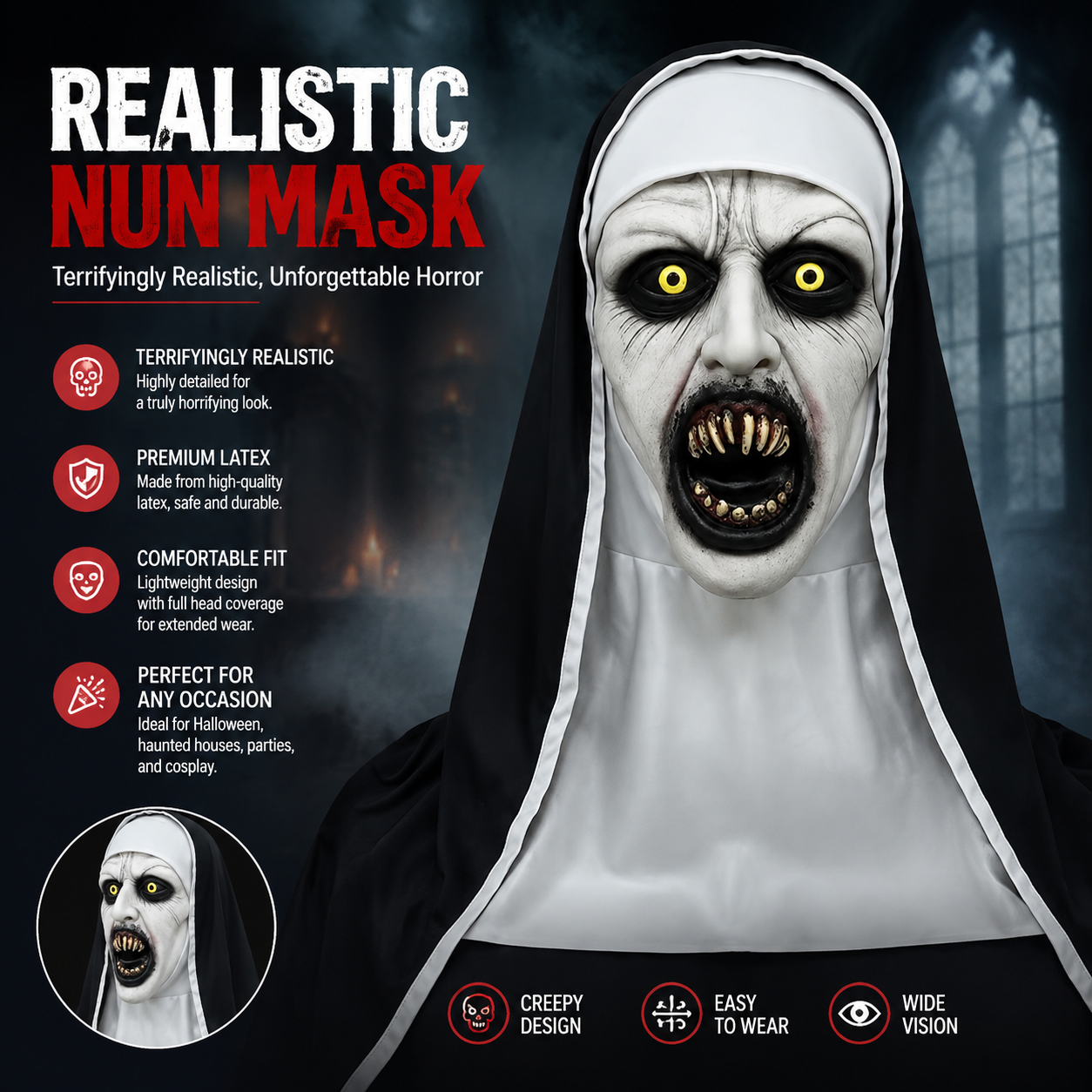 Nun Scary Latex Mask Halloween Party Horror Nun Mask