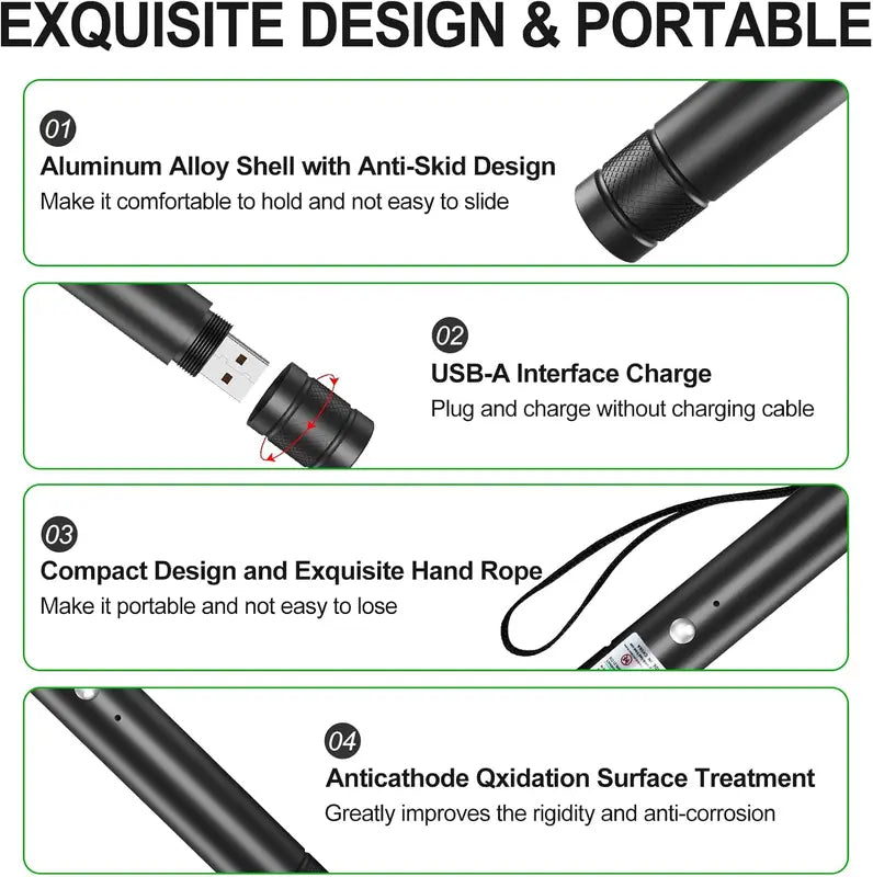 Rechargeable Green Laser Pointer/ Line Light Flashlight Long Distance Range