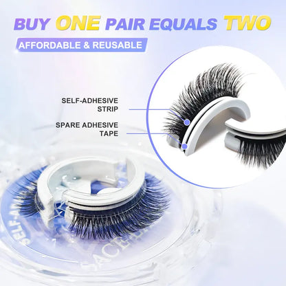 2Pcs Self Adhesive Eyelashes Reusable Thick & Natural Style Lashes, Waterproof, Reusable, Glue-Free