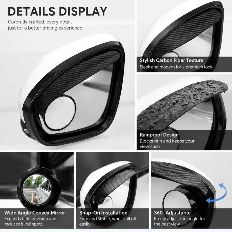 2Pcs Car Rearview Mirror Rain Visor with 360° Adjustable Blind Spot