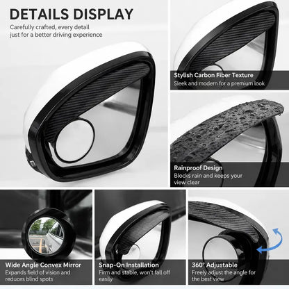 2Pcs Car Rearview Mirror Rain Visor with 360° Adjustable Blind Spot