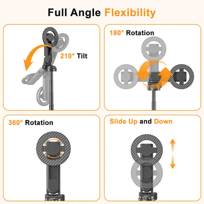 Upgraded 5-in-1 Magnetic Selfie Stick with 360° Rotatable Adjustable Magnetic Tripod Stand