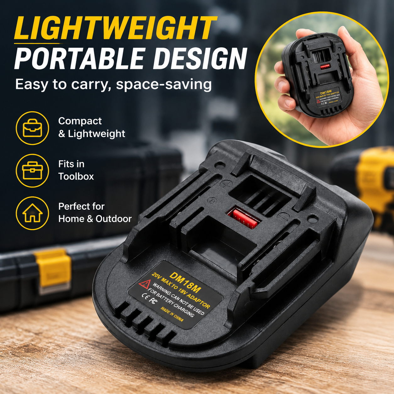 DM18M Converter Battery Adapter for Dewalt 20V & Milwaukee M18 18V Battery