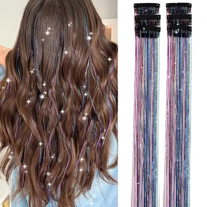 12Pcs Clip in Hair Tinsel Hair Extension Party Dazzle Hair