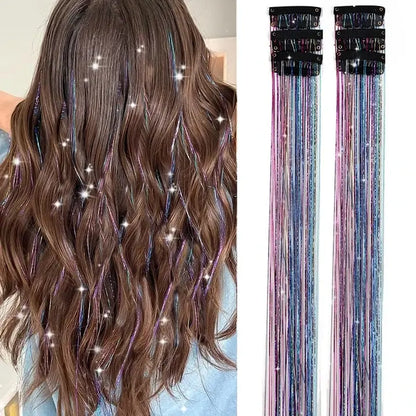 12Pcs Clip in Hair Tinsel Hair Extension Party Dazzle Hair