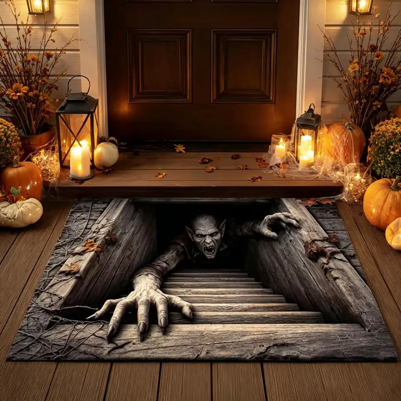 3D Halloween Rug Ghost Skeleton Optical Illusion Mat
