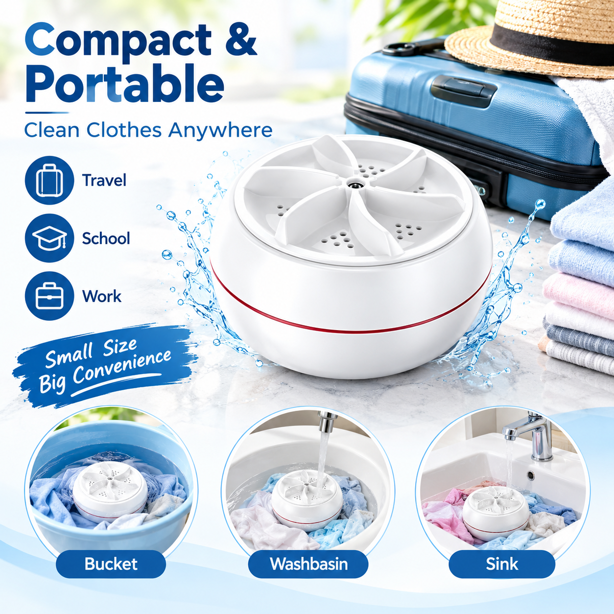 Mini portable USB Washing Machine | Sink Washing Machine Ultrasonic Turbo Washer for Clothes and Dishes
