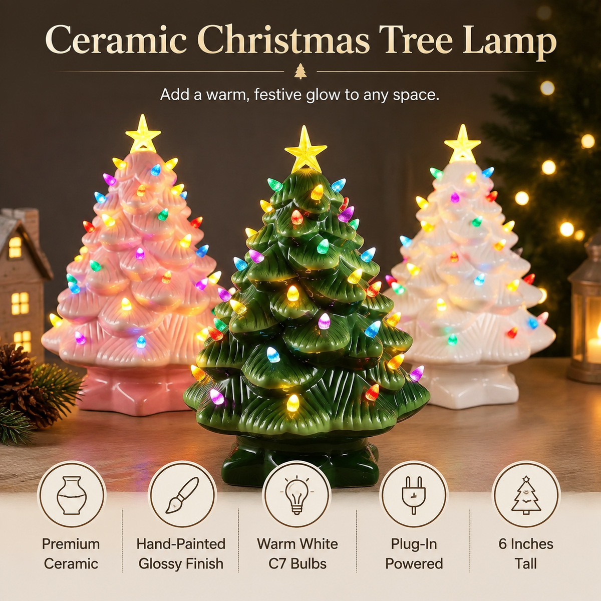 LED Christmas Tree Night Light, Colored Bulbs Nightlight with Switch