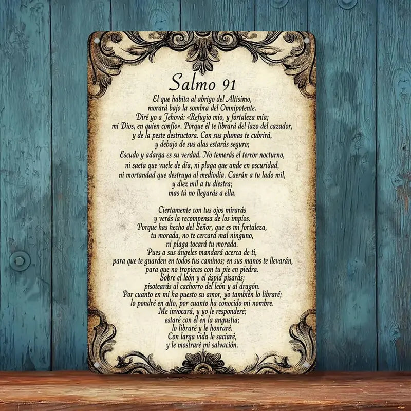 "Salmo 91" Spanish Bible Verse Canvas Wall Art Aluminium Metal Wall Art Plaque