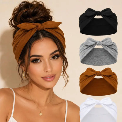 4PCS Women's Bow Embellishment Headbands Soft Non-Slip Elastic