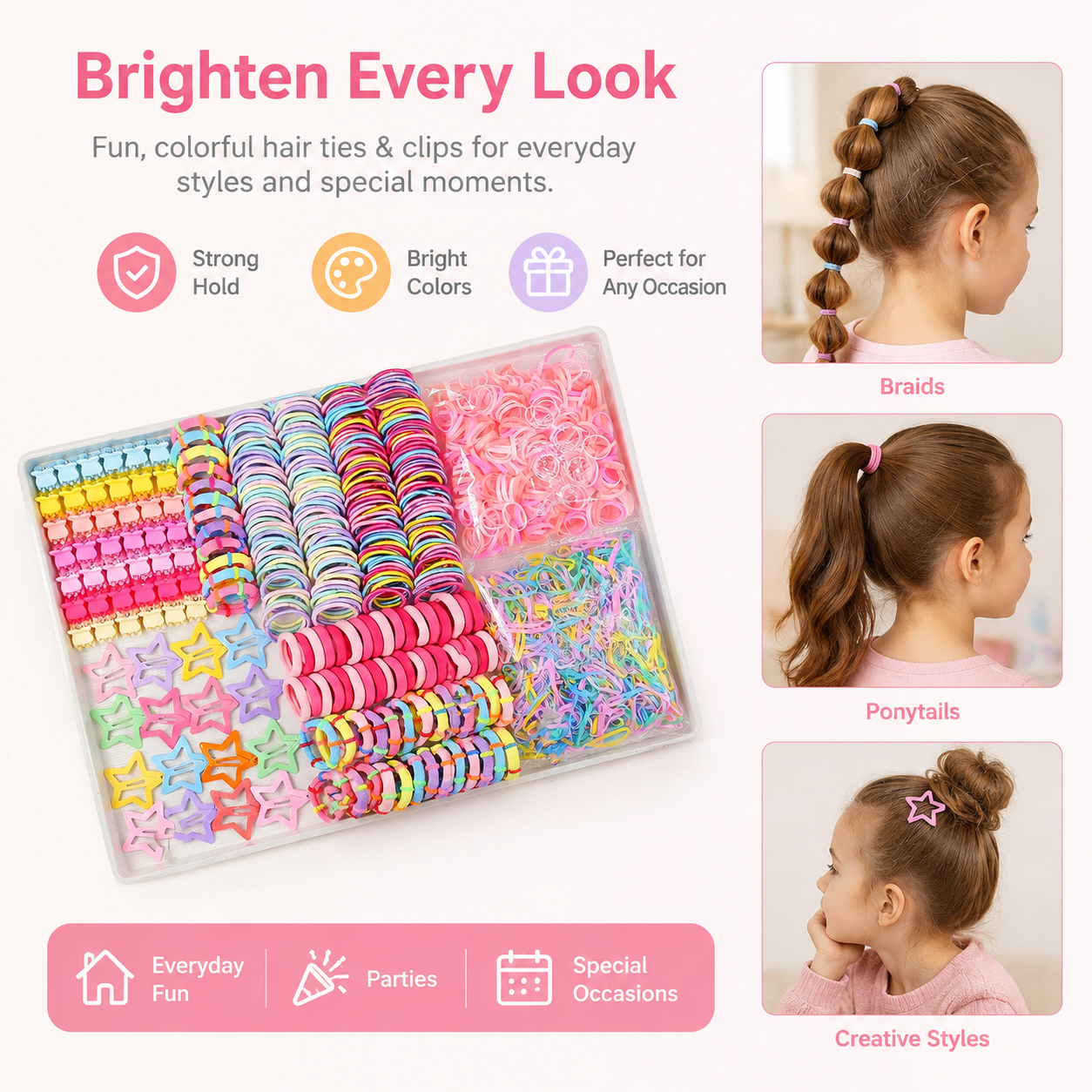 875-Piece Colorful Elastic Hair Tie and Clip Set – Includes Cute Hair Accessories and Storage Box