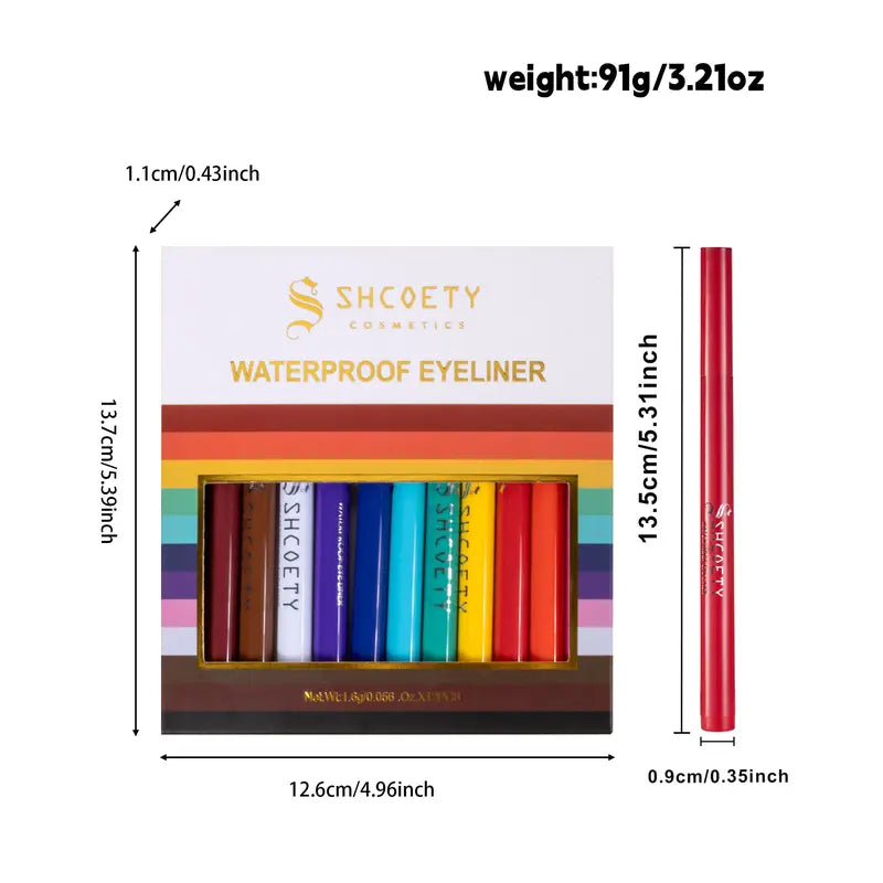 12 PCS Matte Liquid Eyeliner Set Rainbow Neon Waterproof Smudgeproof