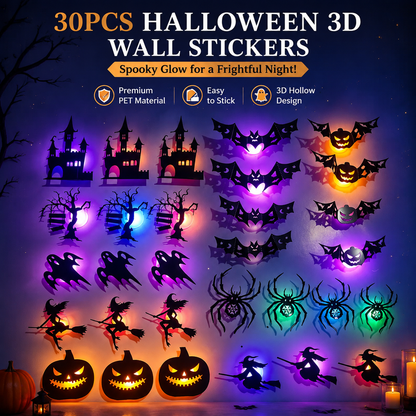 8/30Pcs 3D Cutout Night Light Set Pack - Removable Spooky Glow Wall Stickers