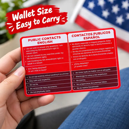 Know Your Rights Red Card, English Spanish Bilingual Immigration Pocket Card