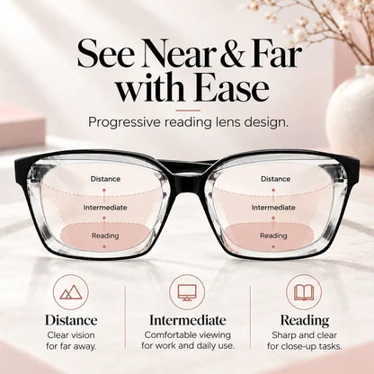Unisex Progressive Reading Glasses, Photochromic Color Changing Lenses