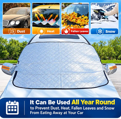 Magnetic Car Windshield Snow Cover, 3 Layers with Side Mirror Protector