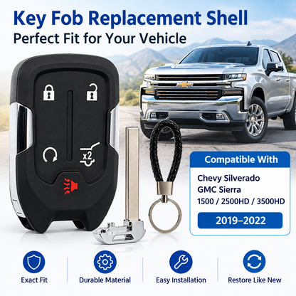 Replacement Key Fob Cover Shell fit for Chevy Silverado GMC Sierra 1500 2500HD 3500HD 2017-2022 Keyless Entry Remote Control Key Fob Case
