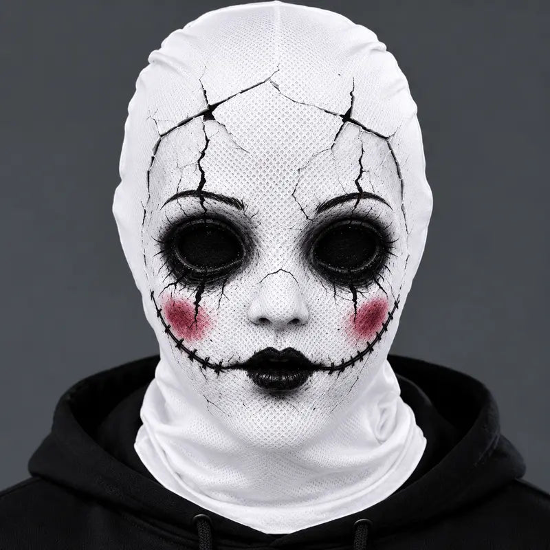 Flat Printed Breathable Mesh Cracked Porcelain Doll Full Head Cover