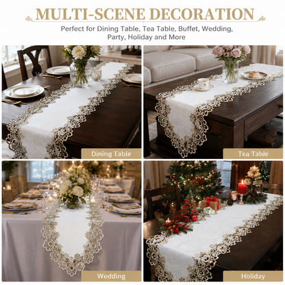 70 Inches Embroidery Lace Table Runner, Classic Jacquard Floral Dresser Scarf for Kitchen Dining Restaurant Party