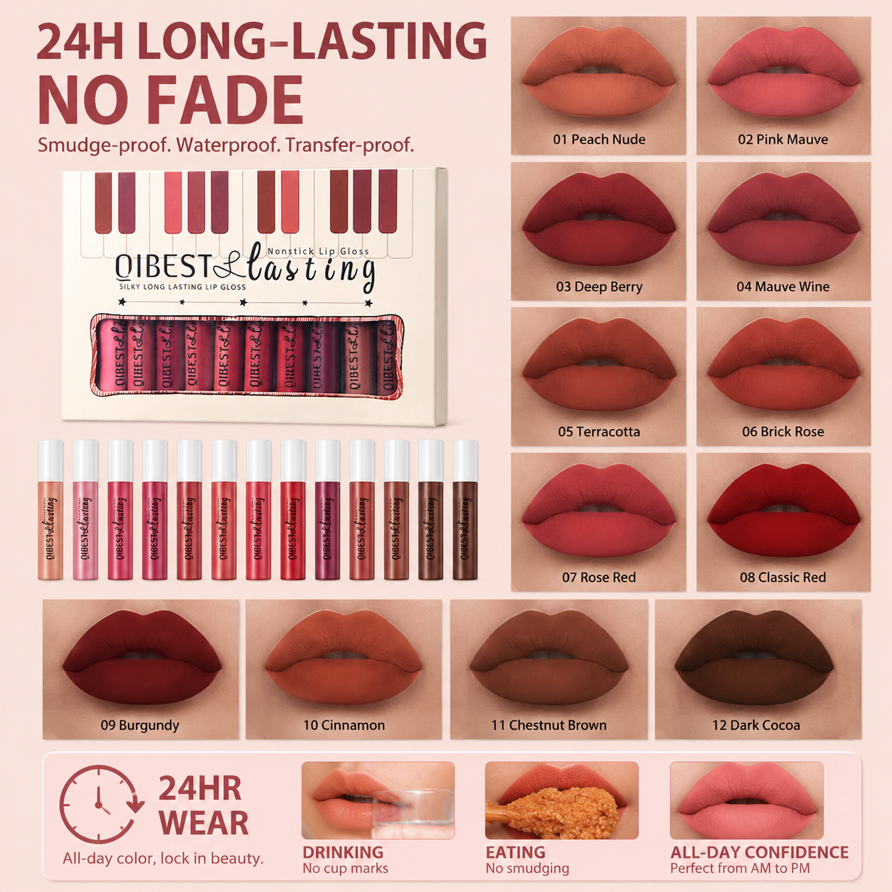 12 Pcs Matte Liquid Lipstick Set - Long Lasting & Waterproof Lipstick Kit