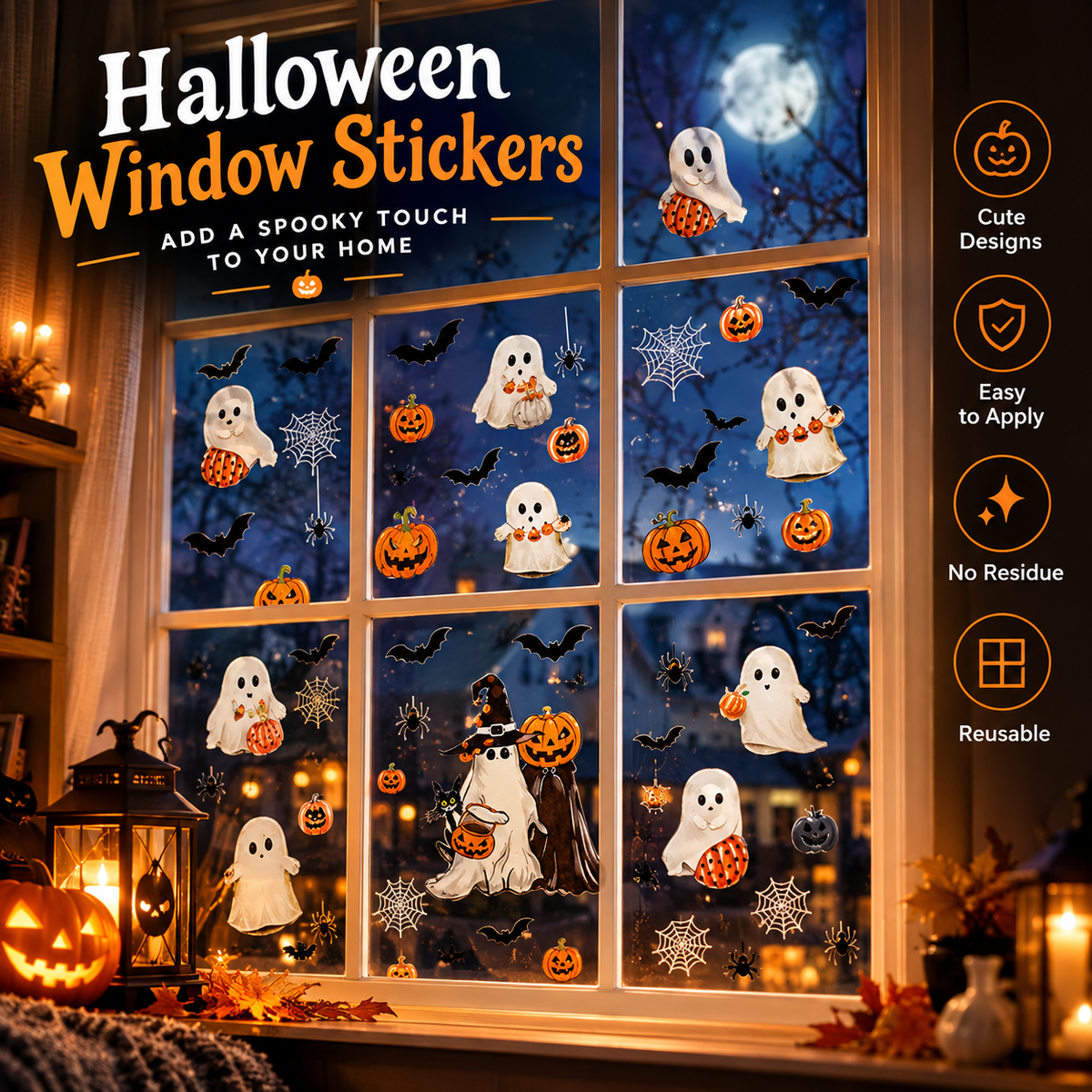 137 Pcs Halloween Window Decorations, Halloween Window Clings, Double Sided Reusable Static Stickers