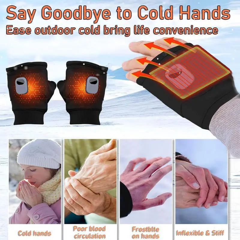 Unisex Rechargeable Fingerless Cut Heated Gloves 5s Heat Boost