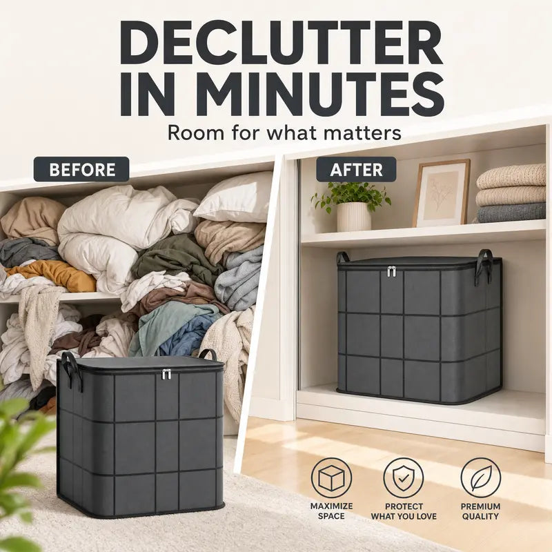 Spacious Moving Storage Bin, Zippered Organizer for Quilts, Bedding & Sweaters
