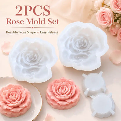 2PCS Food-Safe Anti-Adhesive Silicone Rose-Heart Mold Set