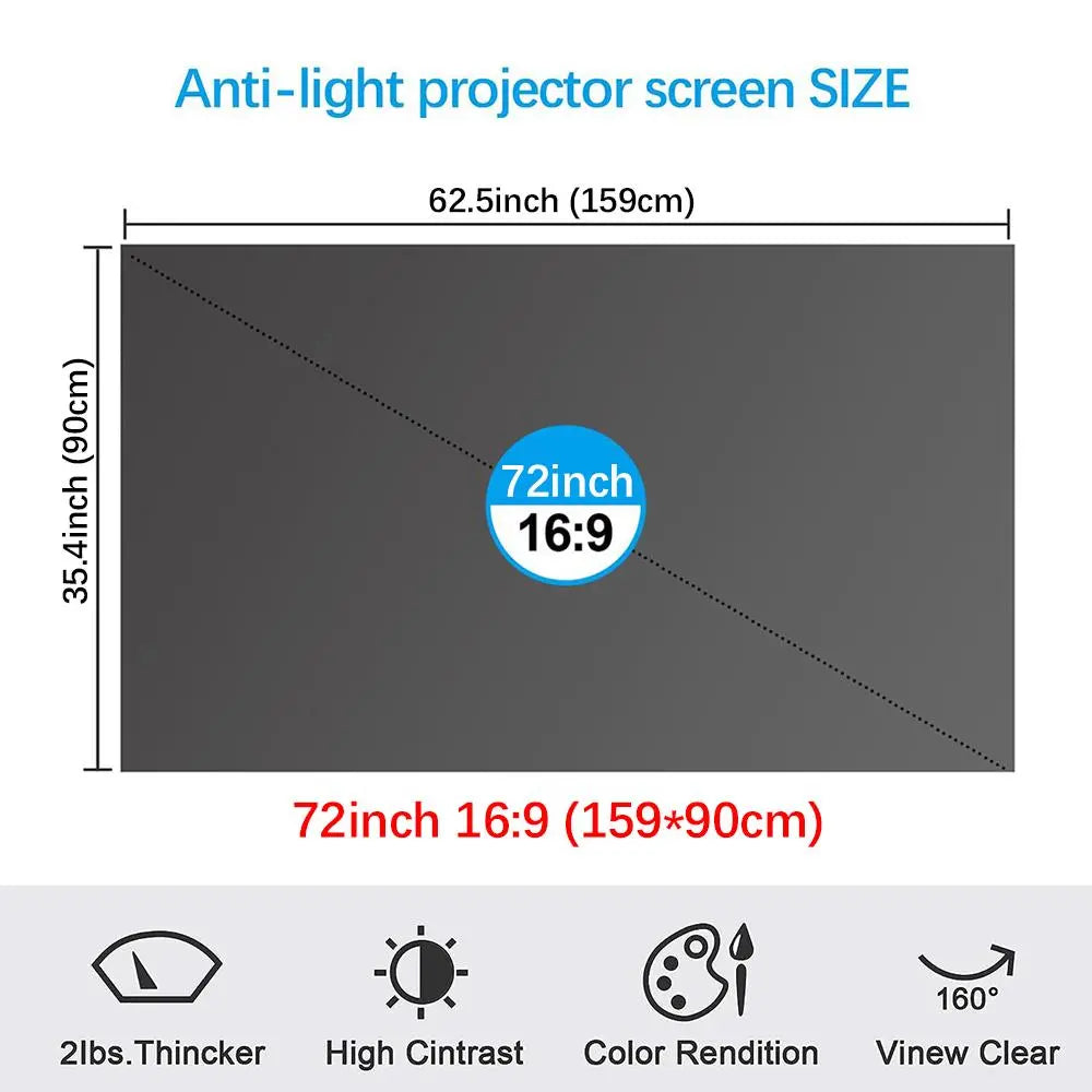4K UHD Anti-Light Foldable Portable Projector Scree for Home Theater