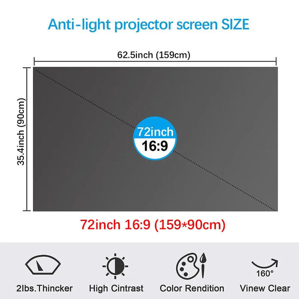 4K UHD Anti-Light Foldable Portable Projector Scree for Home Theater
