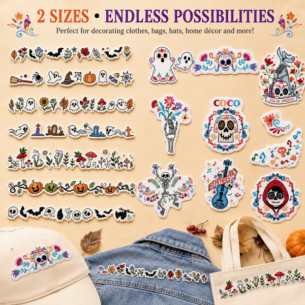 2 Size Classic Halloween-style Embroidery Patterns - Stick & Stitch For Beginners