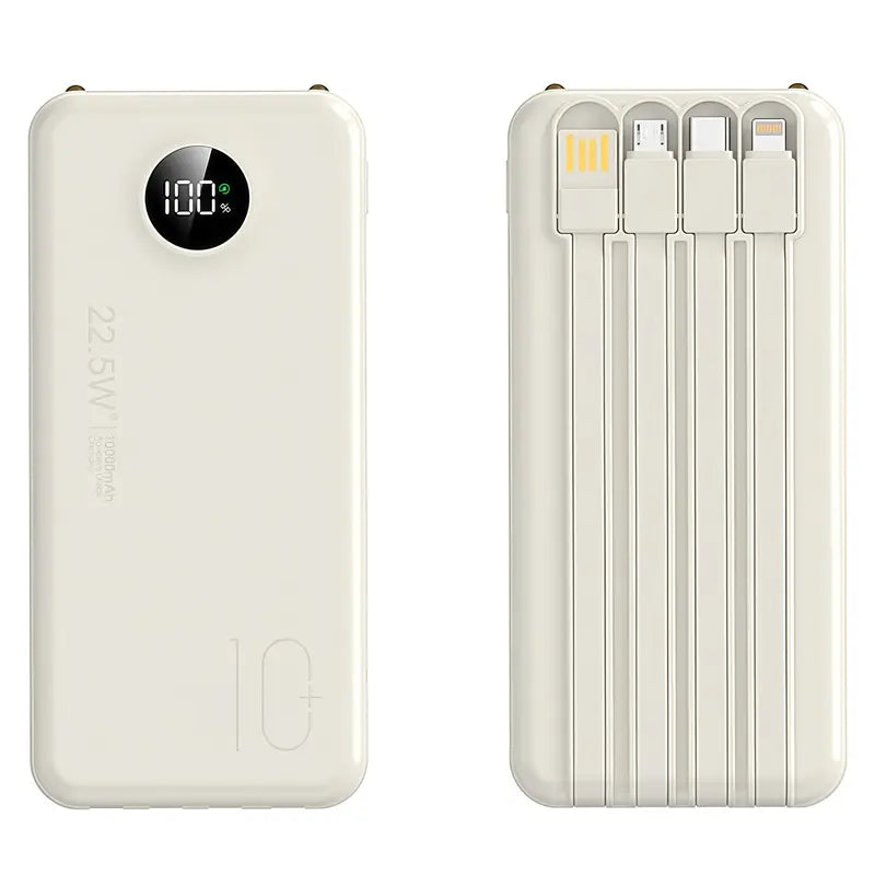 10000mAh Compact Portable Power Bank Charger - 22.5W Fast Charging Battery Power Bank with Built-in Cables