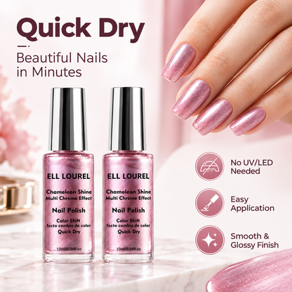 2Pcs Rose-pink Chrome Nail Polish; Quick-drying Formula; High-shine Mirror Finish