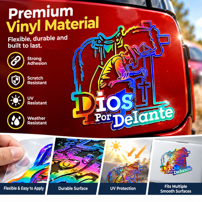 4Pcs Dios Por Delante Vaquero Cross Jesus Vinyl Decal 5" Rainbow Holo