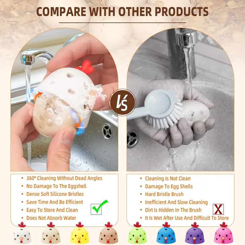 2pcs Silicone Egg Brush Cleaner, Durable Lightweight Washable Vegetable & Fruit Scrubber