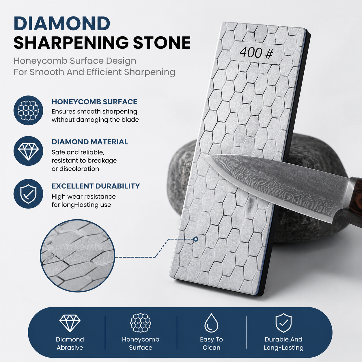 Professional DoubleSided Diamond Sharpener Precision Whetstone Non Slip Base 400Grit for Kitchenand Survival Tools