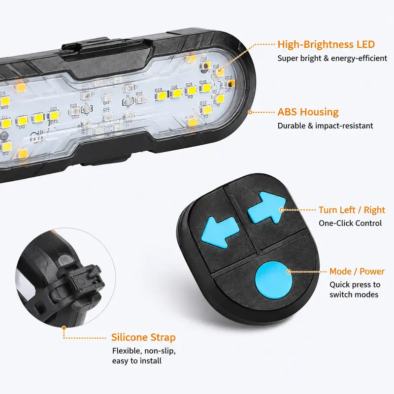 Bike Wireless Remote Control Turn Signal Taillight, 6 Modes 1200mAh Rechargeable