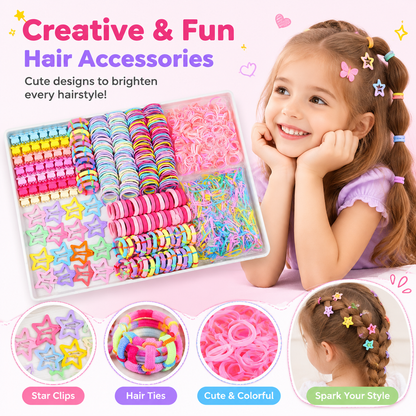 875-Piece Colorful Elastic Hair Tie and Clip Set – Includes Cute Hair Accessories and Storage Box