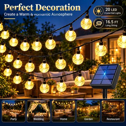 Solar String Lights Outdoor, 16.4ft 20 LED Warm White Globe String Lights with 8 Modes