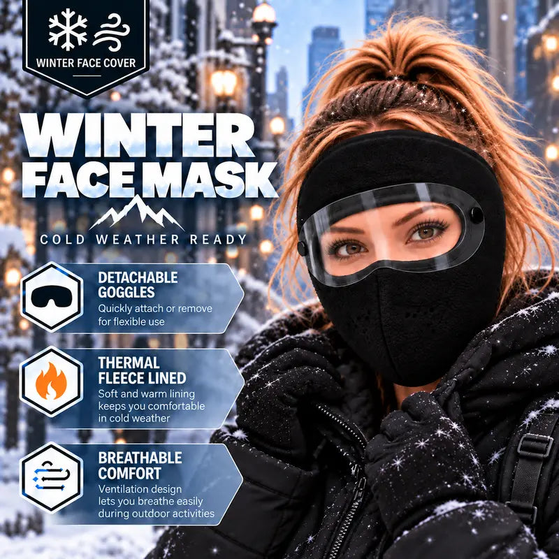 2PCS Winter Face Mask with Detachable Goggles, Windproof Thermal