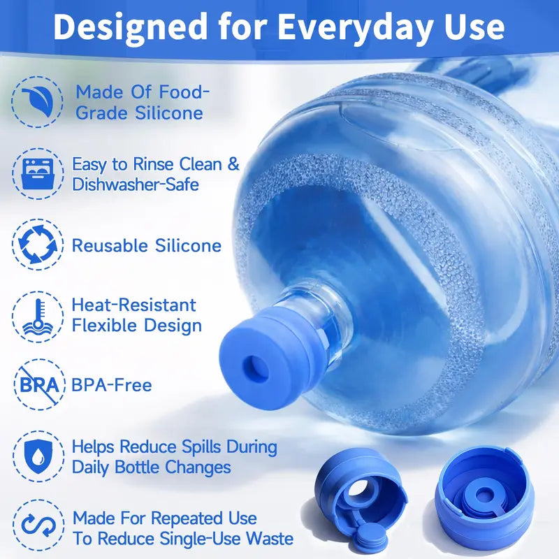 3Pack 3 & 5 Gallon Water Jug Caps, Non-Spill Leak Free Silicone Covers