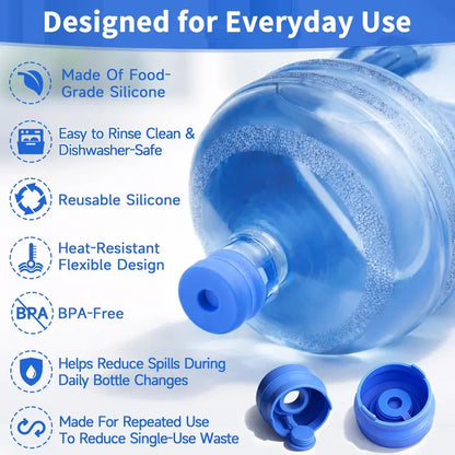 3Pack 3 & 5 Gallon Water Jug Caps, Non-Spill Leak Free Silicone Covers