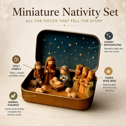 Religious Pocket-Size Mini Nativity Scene Set with Storage Box