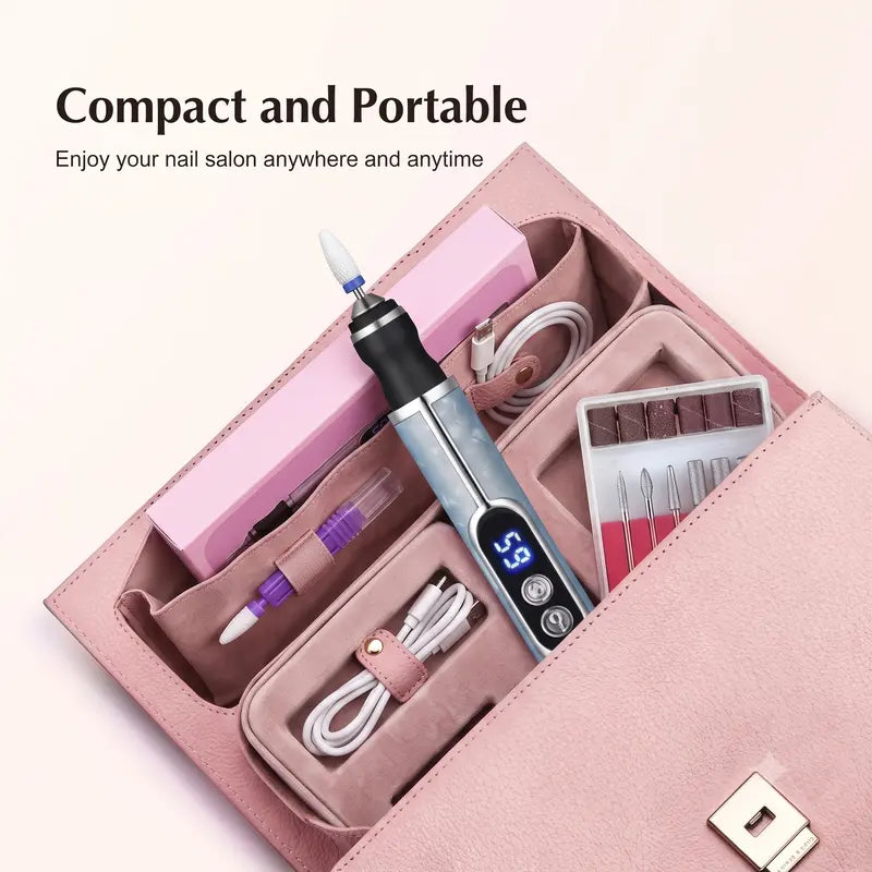 1 Set Portable Electric Nail Drill Kit with LCD Display, USB Rechargeable