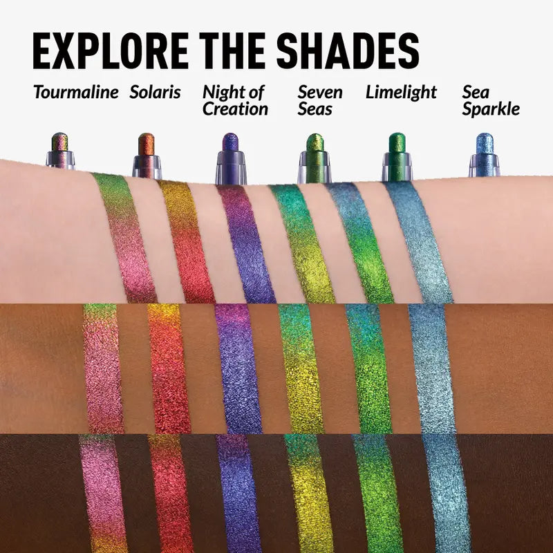 6pcs Melt-On Eyeliner Smooth Metallic Multichrome, Waterproof, Long-Lasting