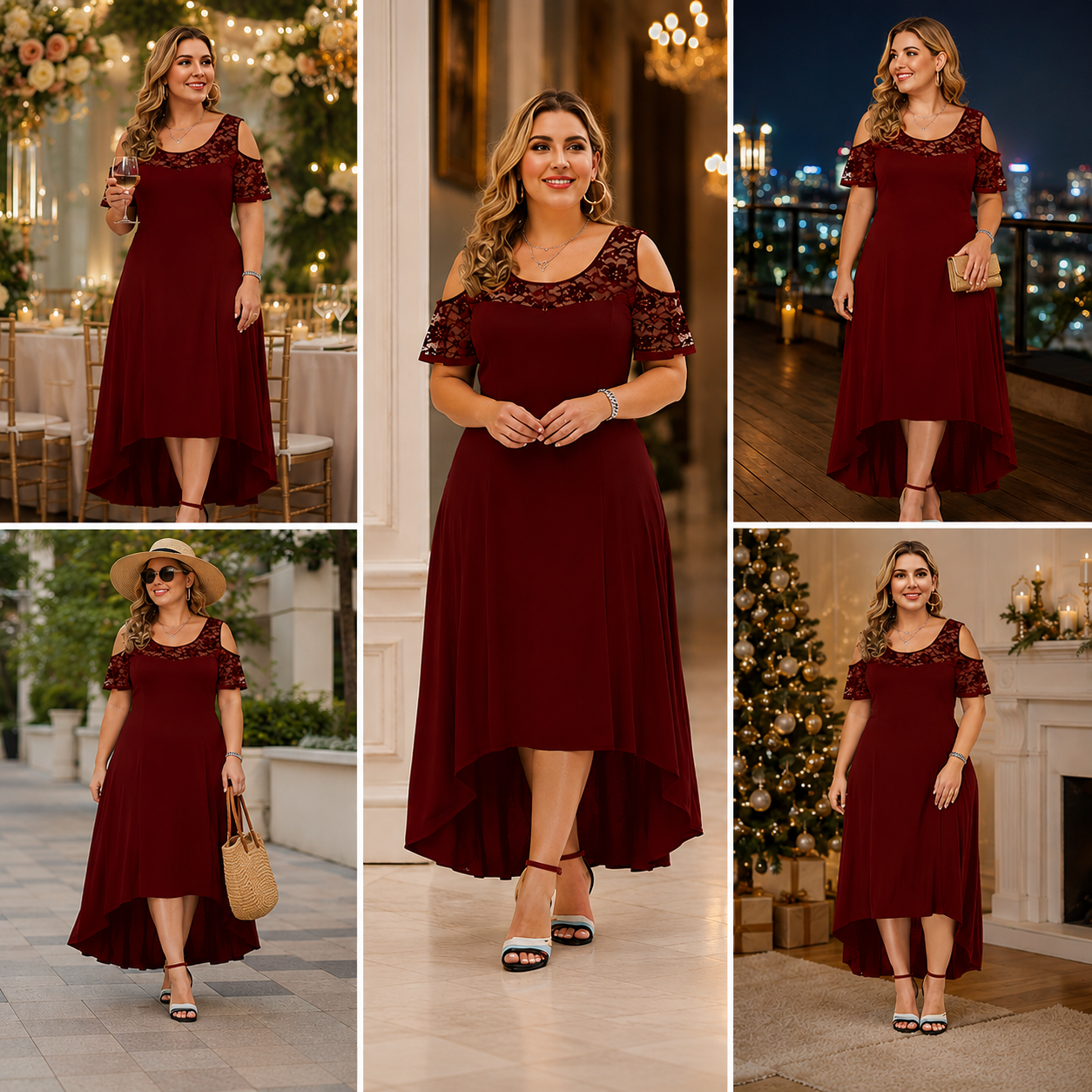 Plus Size Elegant Lace Patchwork Dress Off Shoulder Dress for Women XL-5XL