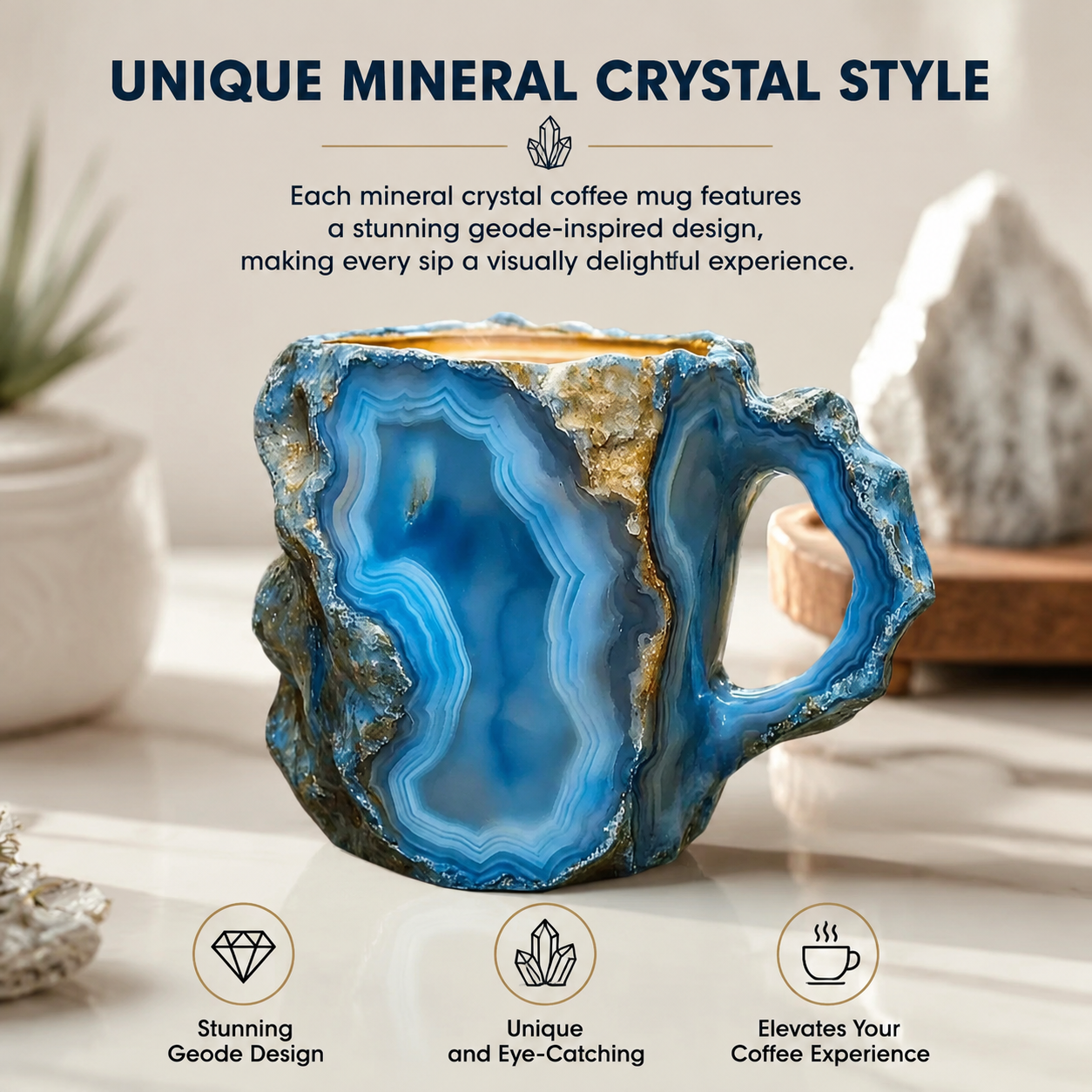 Natural Mineral Crystal Coffee Mug, Realistic 3D Mineral Crystal Coffee Mugs